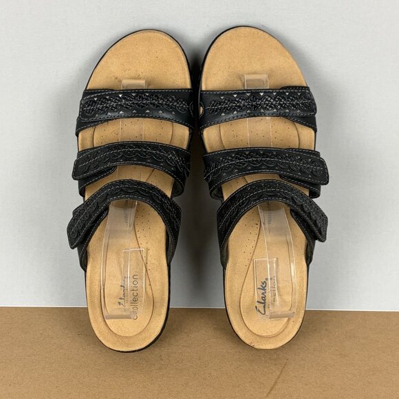 Clarks Laurieann Cove Three Strap Sandals Womens 10 Black Leather Hook and Loop - Picture 9 of 10